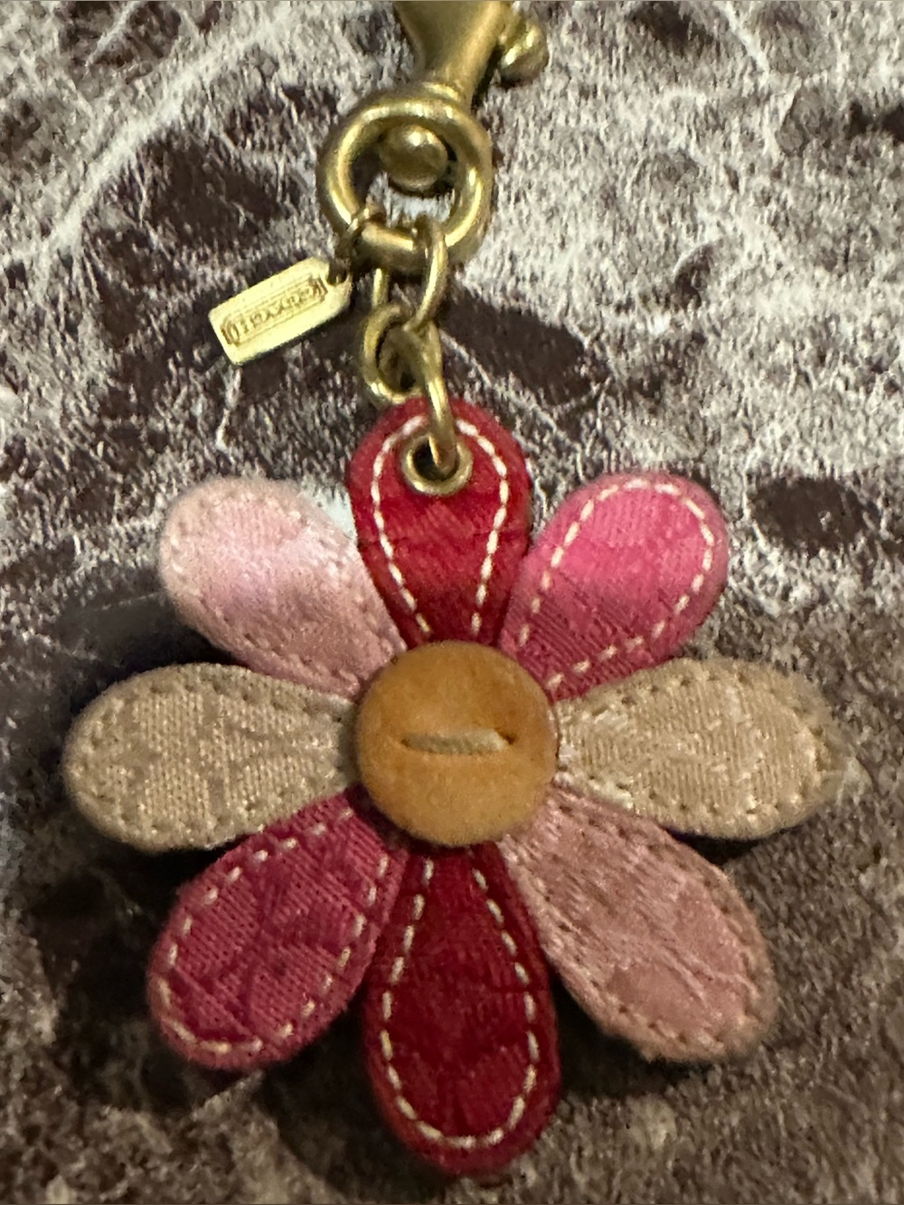 Coach Multicolor Flower Leather Key Charm with Brass Hardware